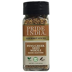 Pride Of India - Organic Fenegriek Zaad Geheel, 1.7 Oz (48 GM) Dual Sifting Jar, Authentieke Indiase Hele Methi Seeds, Gluten & GGO Gratis