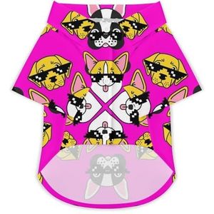 Franse bulldog, Corgi Labrador in zonnebril, grappig hondenshirt, button-down, Hawaii-shirt, grappige stof, ademend, T-shirts, cadeau voor kleine honden en katten