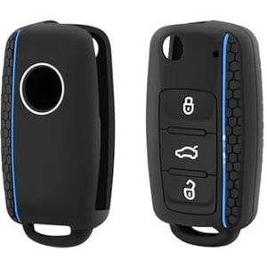 Autosleutel beschermhoes 3-knops Siliconen Sleutelhoes Autosleutelhoes Voor Yeti Voor Superb Voor Rapid Voor Octavia Sleutel Shell(Blue)