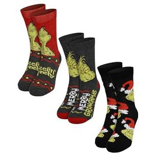 The Grinch Sokken voor dames en heren, uniseks sneakersokken voor dames en heren, verpakking van 3 stuks, Meerkleurig, 40-45 EU