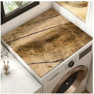 Wasmachine werkblad afdekking, stofhoes for bovenkant apparaat, beschermmat, retro houtstructuur, afneembaar, for thuis universele wasmachine droger(Beige,70x70cm)