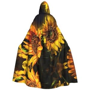Bxzpzplj Oranje Zonnebloem Behang Print Carnaval Kostuums Voor Volwassenen Cosplay Cape Kostuums Mantel Met Kap Vrouwen Mannen 185Cm