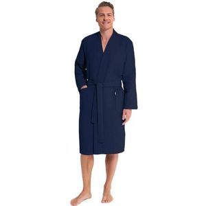 Twinzen - Herenwafelbadjas 100% katoen - Honingraatbadjas - Licht, zacht en absorberend - Donkerblauw - XL