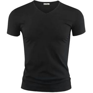 LQHYDMS Heren T-shirt Heren T-shirt Pure Kleur V Kraag Korte Mouwen Tops Tees Mannen T-Shirt Zwarte Panty Man T-shirts Fitness voor Mannelijke Kleding, Zwarte V-hals, 4XL
