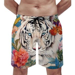 Vintage India Witte Tijger Olifant Mens Strand Shorts Sneldrogende Board Shorts Mesh Voering Strand Broek Gym Zwembroek 3XL