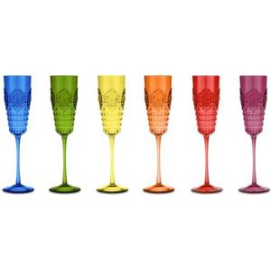Baci Milano Set van 6 kleurrijke champagnefluiten barok & rok