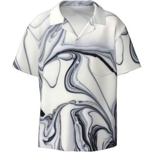 OdDdot Zwart en Wit Verf Gemengde Print Heren Jurk Shirts Atletische Slim Fit Korte Mouw Casual Business Button Down Shirt, Zwart, 3XL