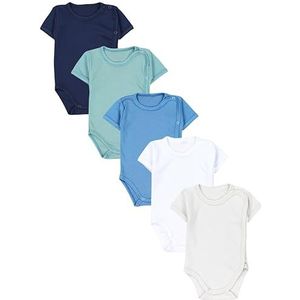 TupTam Baby Overslag Rompertje met Korte Mouwen Set van 5, Lichtbeige Wit Donkergroen Jeansblauw Donkerblauw, 68