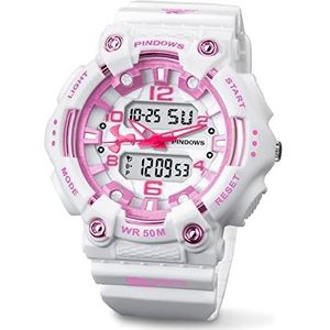 Men Womens Watch, Analog Digital Dual Display Sports Watches, 5 ATM waterdichte multifunctionele chronograaf, Outdoor Sport Fashion Casual Pols Watches,White pink