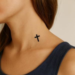 Kruis tattoo – Temporalis® | Tijdelijke tatoeages voor vrouwen & mannen – Nep tattoo vegan & waterbestendig – EU-cosmetica – Blijft 1-2 weken [ Tatoeage Klassiek zwart kruis ]