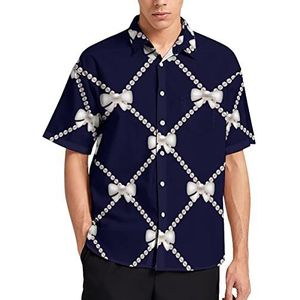 Wit Strikken En Parels Hawaiiaans Shirt Voor Mannen Zomer Strand Casual Korte Mouw Button Down Shirts met Zak