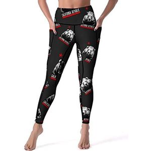 California Republic State Bear yogabroek voor dames met zakken, legging met hoge taille, legging voor workout gym