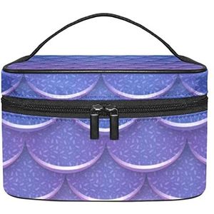 Roze blauw patroon zeemeermin schaal make-up tas voor vrouwen meisjes cosmetische tassen met handvat reizen make-up organizer tas, Paarse blauwe zeemeermin schaal patroon vis huid, 8.9x5.9x5.4 Inches, Make-up zakje