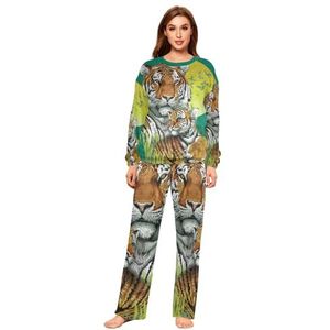 YOUJUNER Pyjama-set voor dames, tijgerprint, winter, warme nachtkleding, zomer, loungewear, set, pyjamaset, nachtkleding set, Meerkleurig, XL