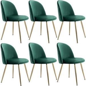 JINPALAY Set van 6 eetkamerstoelen, fluweel, moderne keukenstoelen, groen, gestoffeerde stoelen met hoge rugleuning, voor slaapkamer en woonkamer, poten, verstelbaar in goud en metaal, (groen, 6)