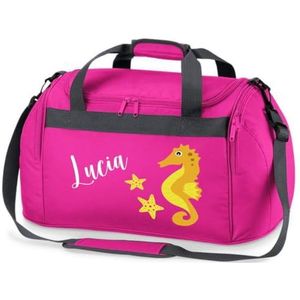 minimutz Sporttas voor kinderen, personaliseerbaar met naam, zwemtas, zeepaardje, duffle bag voor meisjes en jongens, roze, ca. 54 x 28 x 26 cm