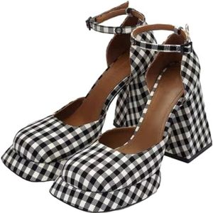 Platform Pomp Voor Vrouwen Vierkante Teen Mode Pompen Enkelband Kantoor Dame Hoge Hakken Schoenen Lente, rooster, 35 EU