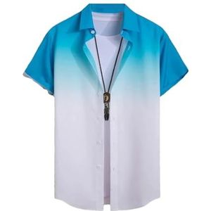 Dcvmvmn Heren shirt met korte mouwen kleurverloop zak enkele rij knopen strand casual shirt, Blauw, L