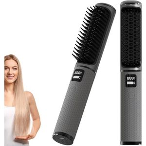 OBEST Stijltang, borstel, mini-stijltang, baardstijltang, draagbare pluizige kam voor vrouwen, 2-in-1 gladde haarborstel, met 4 graden instelbare temperaturen, 140 °C - 200 °C