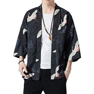 Mannen Kraan Gewaad Katoen Japanse Stijl Kimono Vest Chinese Stijl Vintage Kimono Vest Jas Losse Elegante Gedrukt Blouse Jas Tops Mantel Open Front Draperen Cape Coat, Lente Zomer, F, M