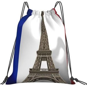 351 Gymtas met trekkoord, 42 x 36 cm, Eiffeltoren Franse vlag voor kinderen met trekkoord voor jongens, reizen, schooltas, waterafstotend, gepersonaliseerde tas met trekkoord, voor winkelen,
