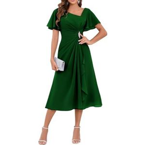 WSEYU Chiffon moeder van de bruid jurken asymmetrische thee lengte moeder van de bruidegom jurken voor bruiloft, Emerald Groen, 34