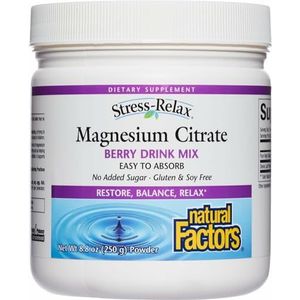 Natural Factors: Stress Relax - Magnesiumcitrat, Natur Berry Drink Mix - 8,8 oz. = ca. 250 = Pulver