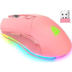 KLIM Blaze - Oplaadkabel Rose RGB gaming muis + roze + hoge pretziser -sensor met lange bordauer + instelbaar tot 6000 dpi + kabel en radiomuismodus + nieuwe