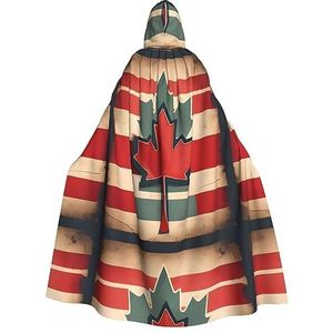 WURTON Volledige Lengte Hooded Mantel Retro Canada Vlag Patroon Carnaval Kostuum Cape Cosplay Party Mantel Voor Mannen En Vrouwen 190cm