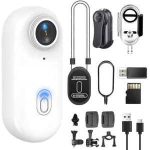 Mini-lichaamscamera, draagbare actiecamera voor het lichaam, duimformaat handsfree opneemcamera voor het lichaam, zakformaat actiecamera met bevestiging voor overal,Wit,64GB
