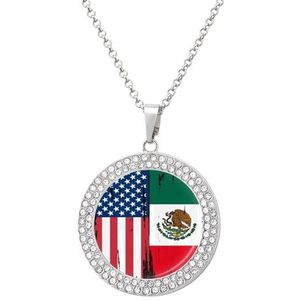 USA Mexico Vlag Hanger Ketting Voor Vrouwen Mode-sieraden Custom Verjaardag Kerst Valentijnsdag Gift Zilver-stijl