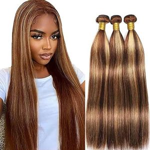 Tuheerst Straight Human Hair Bundles P427 Highlight Blonde Real Hair Human Hair Extensions Sew in Hair Extension 3 Bundles Double Weft Remy Hair Low Shedding for Woman 22 22 22 Inch