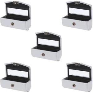 Lederen Lipstick Case Houder Opbergdoos Spiegel Portemonnee Pocket Lichtblauw Groen, 5 Set (Zilver), 9 CM, als beschrijving