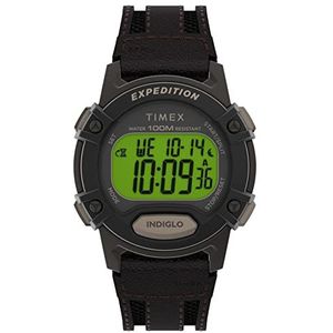 Timex Men's Expedition Digital CAT5 41mm Quartz Leather Strap, Brown, 20 Casual Watch (Model: TW4B245009J)
