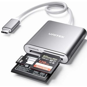 USB C SD-kaartlezer, Unitek Aluminium 3-Slot USB 3.0 Type-C Flash-geheugenkaartlezer voor USB C-apparaat, ondersteunt SanDisk Compact Flash-geheugenkaart en Lexar Professional CompactFlash-kaart