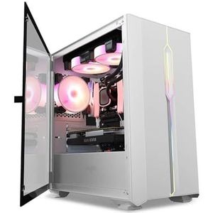 Mid-Tower Computerbehuizing ITX/M-ATX, Dubbele Gehard Glaspanelen, Raster Frontpaneel, Gesplitste Kaststructuur, Verticale GPU-beugel(White)