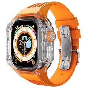 INSTR Transparante luxe case band voor Apple Watch Ultra2 Ultra 49mm, horlogeband met roestvrijstalen gesp voor IWatch9 8 7 6 5 4 se(Color:Orange transparent,Size:44mm)