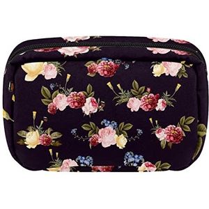 Bloemen Kleurrijke Bloemen Patroon Reis Gepersonaliseerde Make-up Bag Cosmetische Zak Toiletry tas voor vrouwen en meisjes, Meerkleurig, 17.5x7x10.5cm/6.9x4.1x2.8in