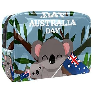 Happy Australia Day Leuke Koala Print Reizen Cosmetische Tas voor Vrouwen en Meisjes, Kleine Waterdichte Make-up Tas Rits Pouch Toiletry Organizer, Meerkleurig, 18.5x7.5x13cm/7.3x3x5.1in, Modieus