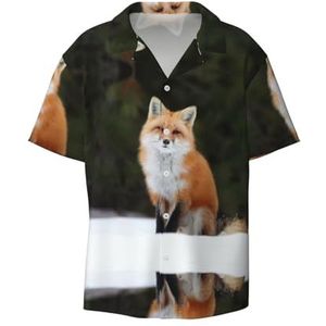 OdDdot Grappige vossenprint herenoverhemden atletisch slim fit korte mouw casual zakelijk overhemd met knopen, Zwart, XXL