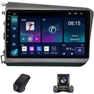 Android autoradio 2 Din geldt voor Honda Civic 9 FB FK FD 2011-2015 met Draadloze Carplay Android Auto GPS Navi WiFi 9 inch met Bluetooth FM+ Achteruitrijcamera/Stuurwielbediening(X2)