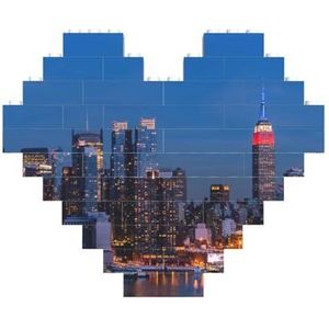 New York City Night Gedrukt Bouwstenen Blok Puzzel Hartvormige Foto DIY Bouwsteen Puzzel Gepersonaliseerde Liefde Baksteen Puzzels voor hem, voor haar, voor geliefden