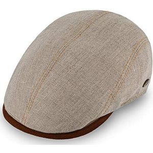 fiebig Brighton Flatcap gemaakt van linnen | Visor Cap met katoenen voering | Newsboy Cap met contrasterende naden | Made in Italy (55-S, beige)