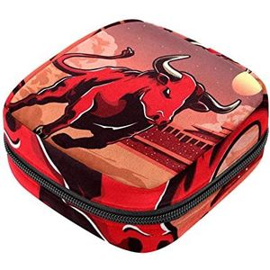 Maandverband Opbergtas, Vrouwelijke Product Pouches Draagbare Periode Kit Tas voor Meisjes Vrouwen Dames Rode Boze Bull, Meerkleurig, 4.7x6.6x6.6 in/12x17x17 cm
