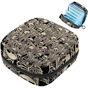 MUOOUM Eng skelet print maandverband opbergtas menstruatie pad tas draagbare menstruatie cup zakje met rits voor tiener meisjes vrouwen dames