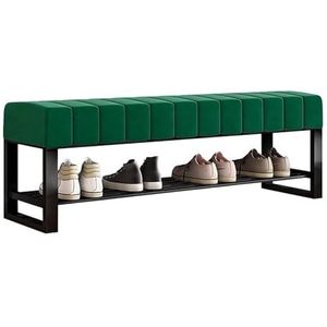 JAVYPPT Gestoffeerde schoenenbank voor entree, bank voor slaapkameruiteinde van het bed, 2-laags zwart metalen schoenenrek voor kast, hal, deuropening, woonkamer modderkamer (groen, 100 x 32 x 45 cm)