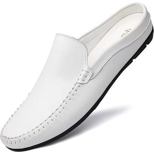 Heren loafers schoen ronde neus effen kleur kunstleer halve loafers schoenen flexibele lichtgewicht antislip casual bruiloft instapper (Color : White, Size : 44 EU)