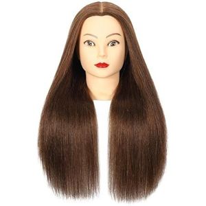Echt mensenhaar poppenhoofd for kapsel, professionele trainingshoofdset, mannequinhoofdstyling om te oefenen met hete krultang(Head 1)