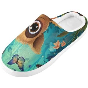 KAAVIYO Kinderen Kunst Luiaard Vlinders Cartoon Blauwe Raket Outdoor Slippers Katoen Huis Schoenen Winter Antislip Fuzzy Voeten Slippers voor Indoor Mannen Vrouwen Meisje, Patroon, Medium