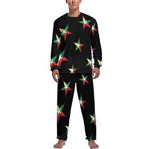 Myanmar vlag ster zachte heren pyjama set comfortabele loungewear top en broek met lange mouwen geschenken XL